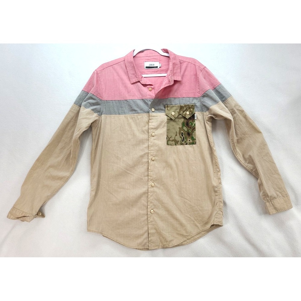 Publish Mens Button Up Shirt‎ Color Block Camo Pocket Sz M